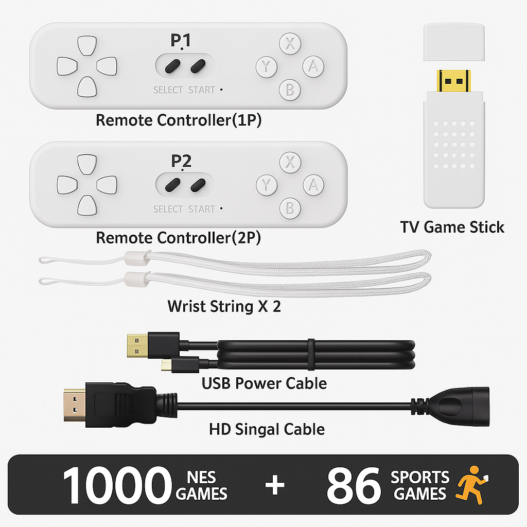 Retro Game Console with Motion Controllers – 1086 Built-in Games